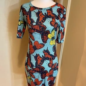 Cute LuLaRoe comfy casual midi tube dress with cheerful butterflies XS